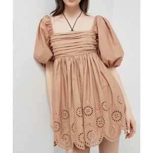 Abercrombie & Fitch | Emerson poplin puff sleeve embroidered eyelet hem dress